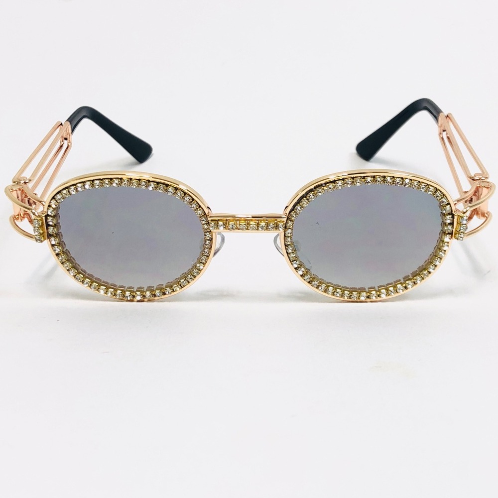 Sunglasses Round  Diamond Gold Metal Frame Silver Lens Fashion Shades‎ Festival
